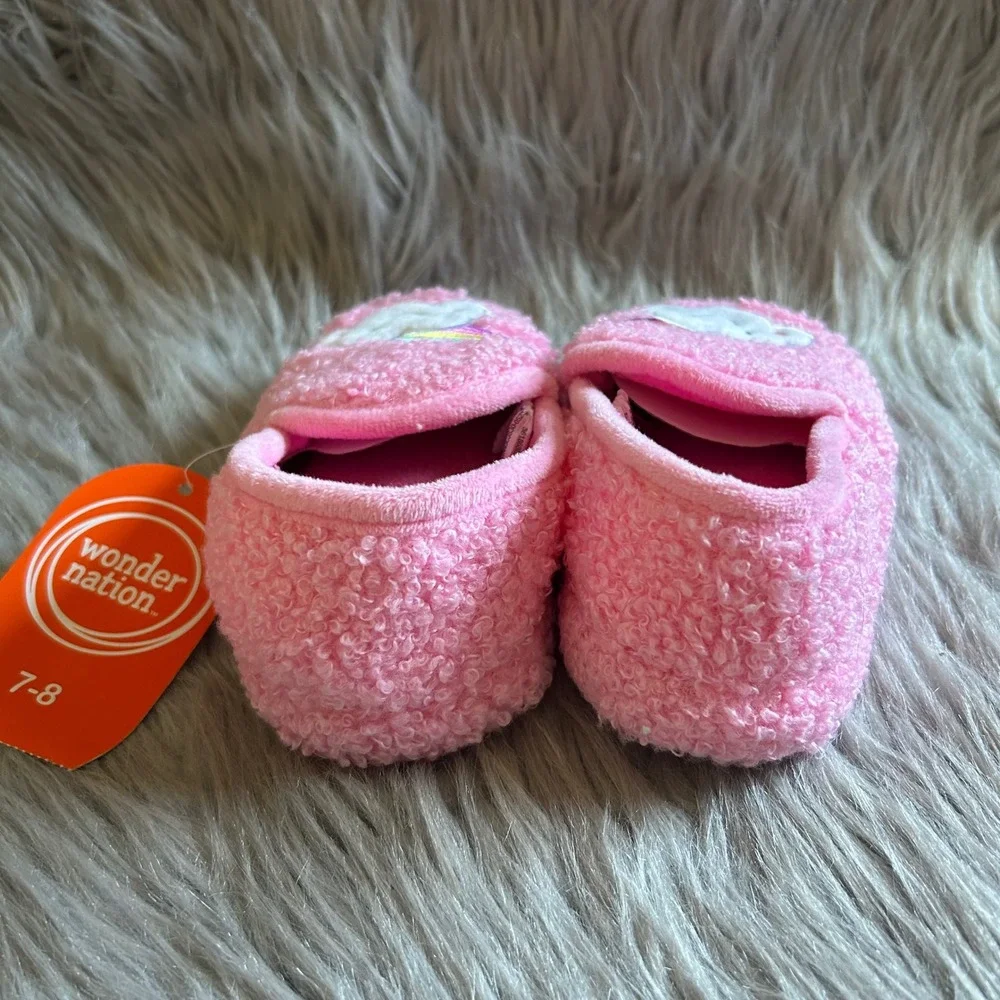 Wonder Nation Slippers Toddler Girls Size 7-8 Pink Fuzzy Rainbow Slip On Shoes